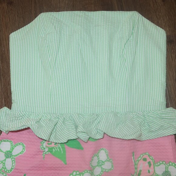 Womens Lilly Pulitzer Lowe Pretty Pink Green Gingham Tootie Strapless Dress sz 2 - Picture 4 of 6